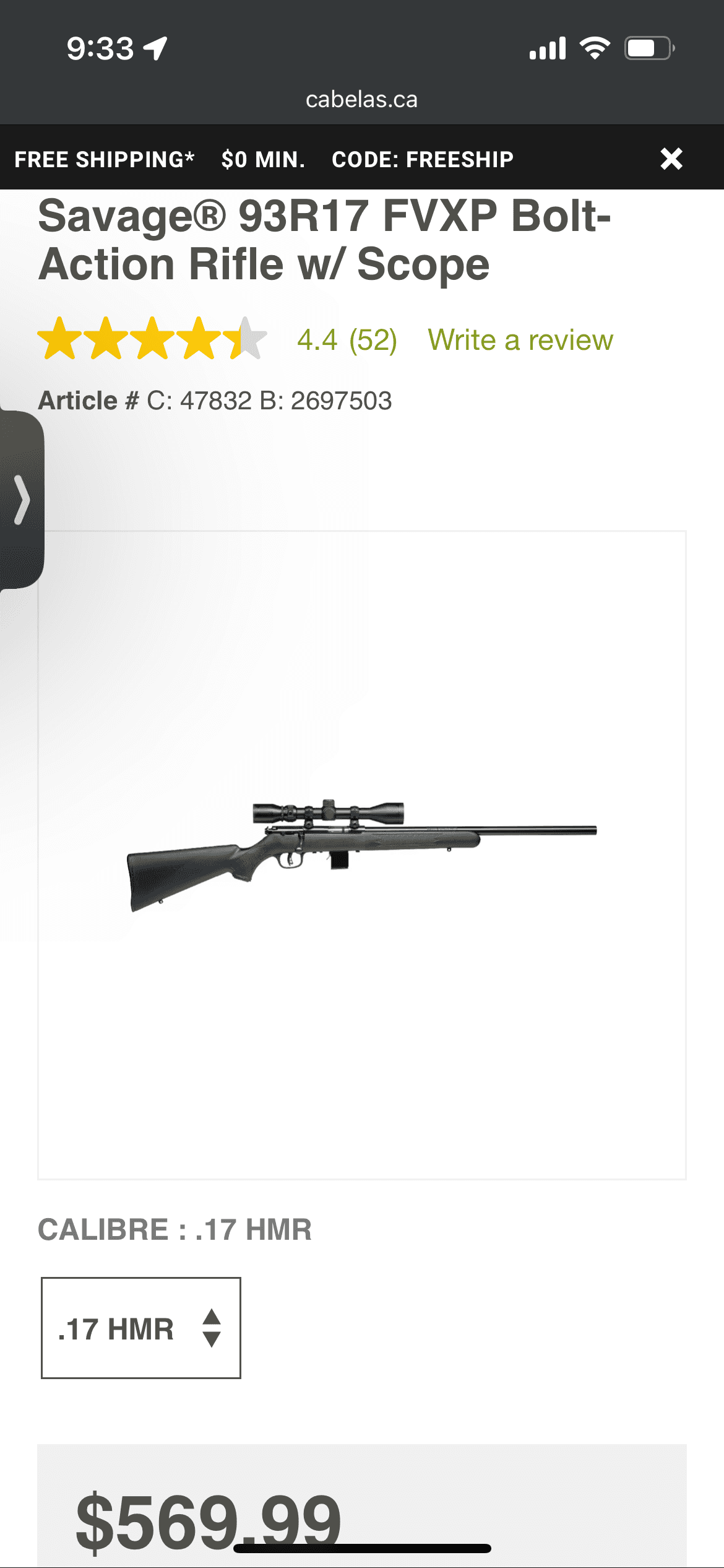 Photo of Savage 93R .17hmr