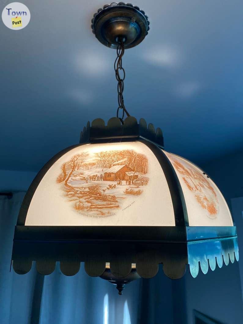 Photo of Vintage Currier Ives Farmhouse Scene Hanging Light Fixture